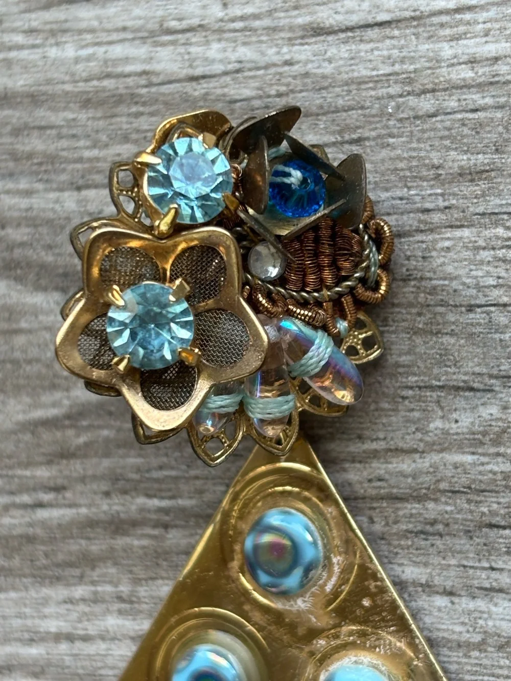 Mercedes Salazar Gold and Turquoise Tassel Drop Earrings Colombian